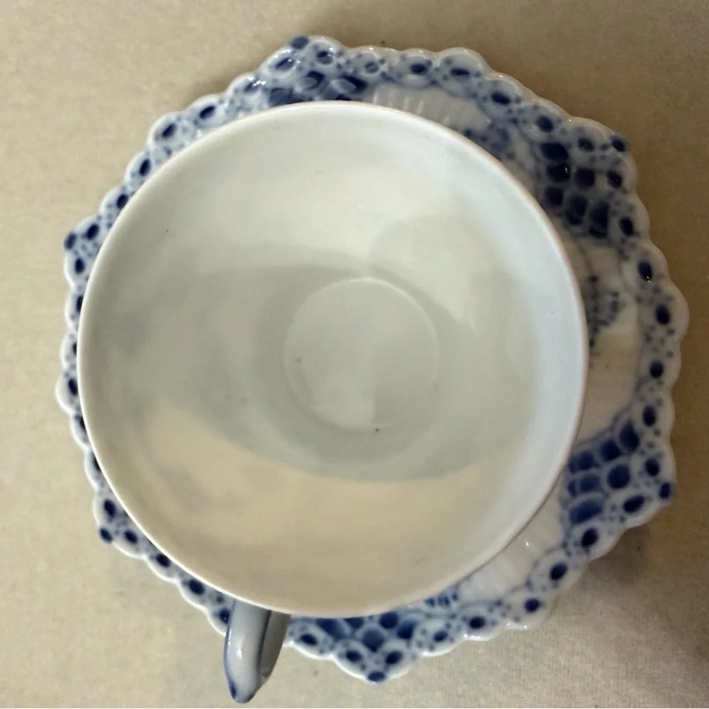 Royal Copenhagen White Porcelain Saucer and  cup with Blue Wave Mark